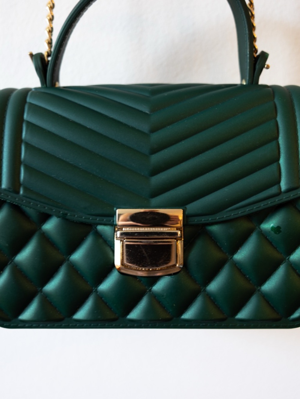 AKIRA Quilted Emerald Green Top-Handle Satchel with Gold Tone Clasp